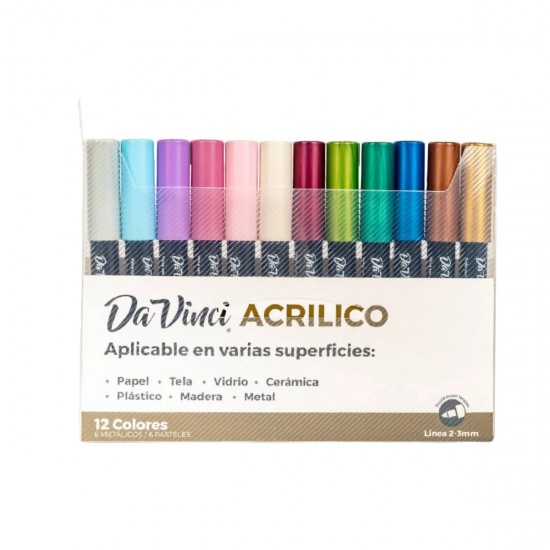 Marcador Acrílico Met/Pastel x12 2-3mm DA VINCI