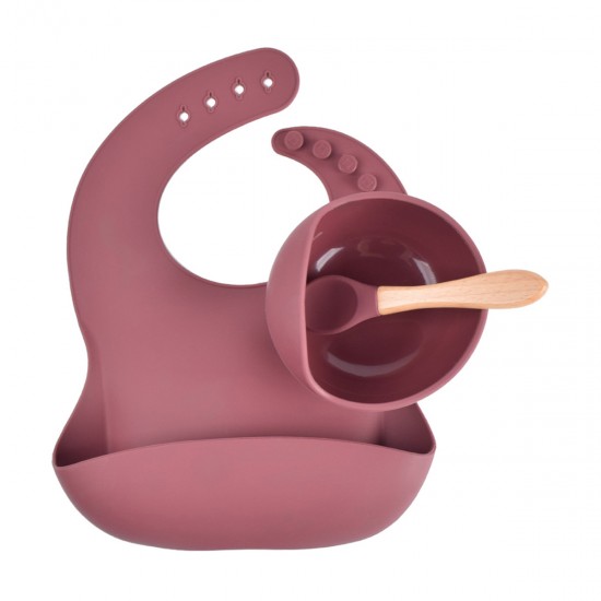 Set Alimentacion Bebé Silicona Rosa