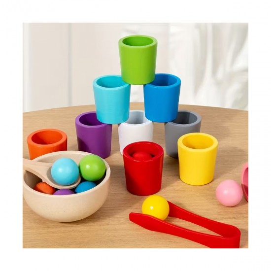 Juego educativo vasos con pelotas de madera
