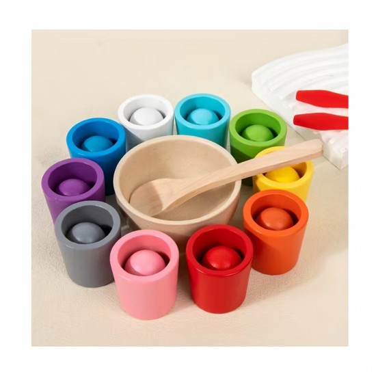 Juego educativo vasos con pelotas de madera