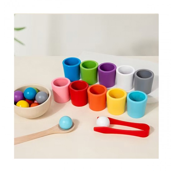 Juego educativo vasos con pelotas de madera