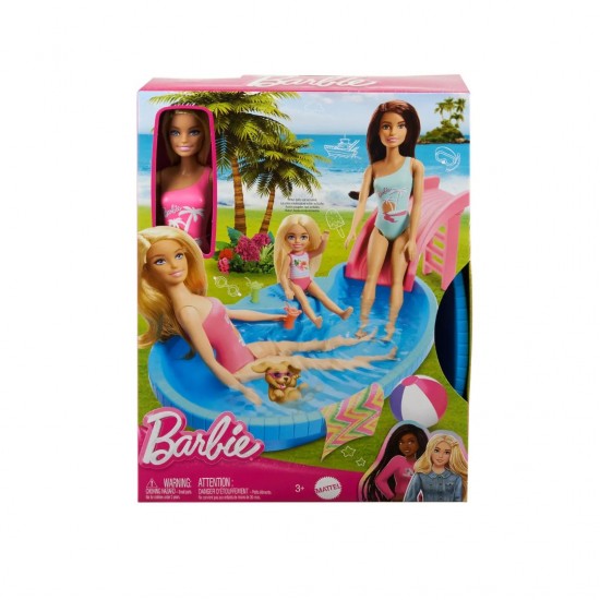 Piscina Con Tobogán y Muñeca BARBIE