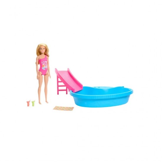 Piscina Con Tobogán y Muñeca BARBIE
