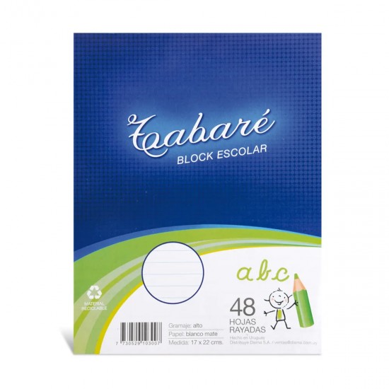 Block TABARÉ Escolar 48hs. rayado