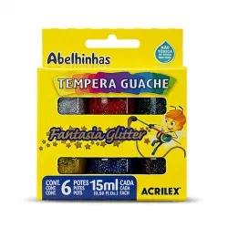 Set 6 Témperas Colores Glitter 15 Ml Acrilex